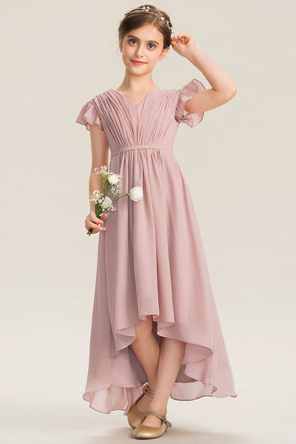 Robe De Demoiselle D'Honneur Rose Poudrée À Jupe Fluide Et Asymétrique - gallery 1