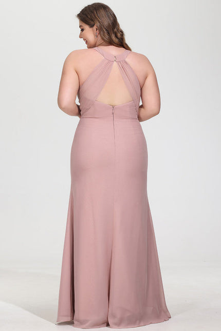 Robe De Demoiselle D'Honneur Rose Poudré À Bretelles Fines - gallery 8