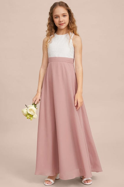 Robe De Demoiselle D'Honneur Rose Poudré À Dentelle