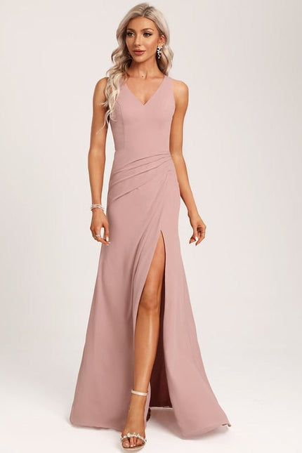 Robe De Demoiselle D'Honneur Rose Poudré À Bretelles Fines