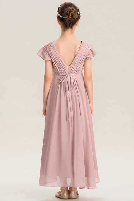 Robe De Demoiselle D'Honneur Rose Poudrée À Jupe Fluide Et Asymétrique - gallery 4