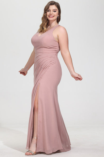 Robe De Demoiselle D'Honneur Rose Poudré À Bretelles Fines - gallery 9