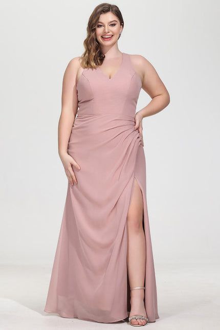 Robe De Demoiselle D'Honneur Rose Poudré À Bretelles Fines - gallery 7