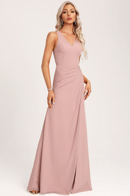 Robe De Demoiselle D'Honneur Rose Poudré À Bretelles Fines - gallery 5
