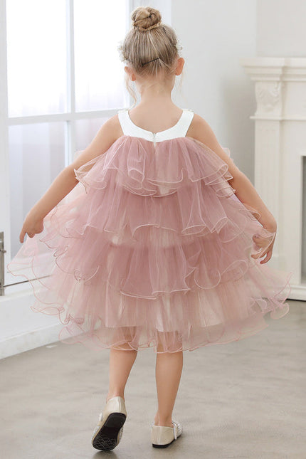 Robe De Fête En Tulle Rose Poudré À Volants Festifs. - gallery 5