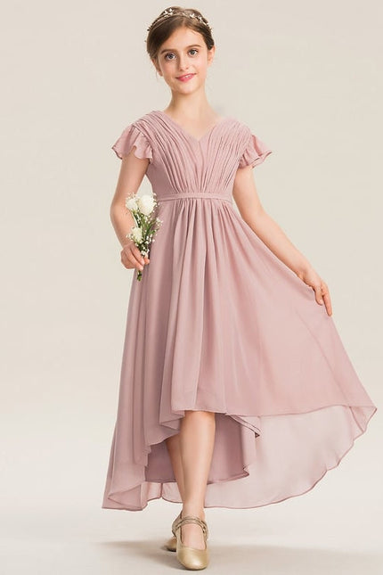 Robe De Demoiselle D'Honneur Rose Poudrée À Jupe Fluide Et Asymétrique