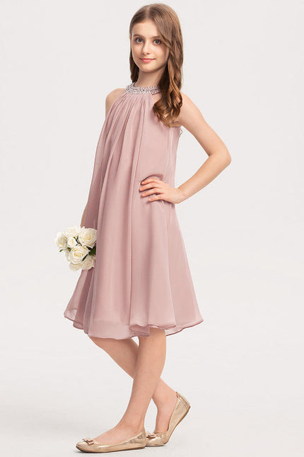 Robe De Demoiselle D'Honneur Rose Poudré À Encolure Ornée. - gallery 2