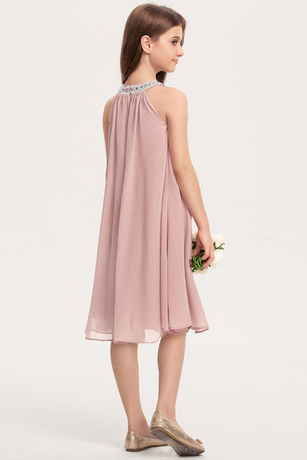 Robe De Demoiselle D'Honneur Rose Poudré À Encolure Ornée. - gallery 3