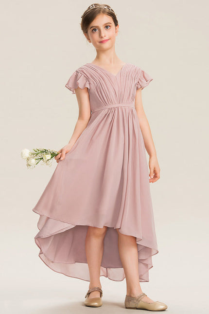 Robe De Demoiselle D'Honneur Rose Poudrée À Jupe Fluide Et Asymétrique - gallery 3