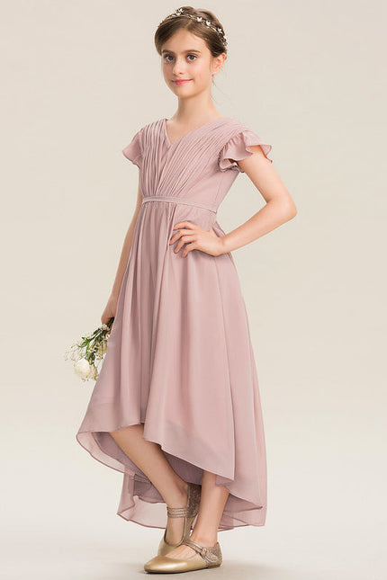 Robe De Demoiselle D'Honneur Rose Poudrée À Jupe Fluide Et Asymétrique - gallery 2