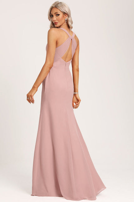 Robe De Demoiselle D'Honneur Rose Poudré À Bretelles Fines - gallery 6