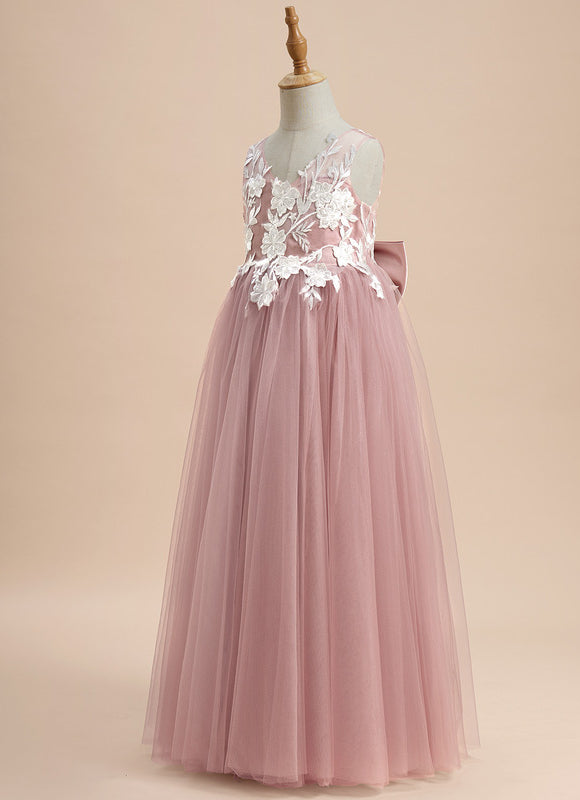 Robe De Fête En Tulle Rose Poudré Avec Nœud Satin. - gallery 2