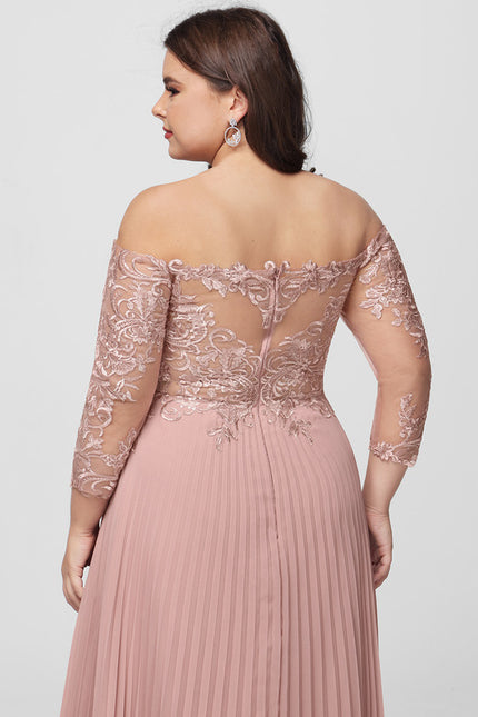 Robe De Demoiselle D'Honneur Rose Poudrée À Manches Longues Et Dentelle - gallery 9