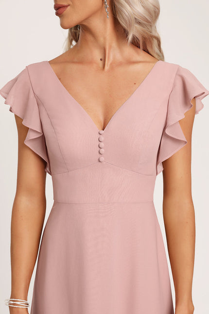 Robe De Demoiselle D'Honneur Rose Poudré À Bretelles Fines - gallery 1