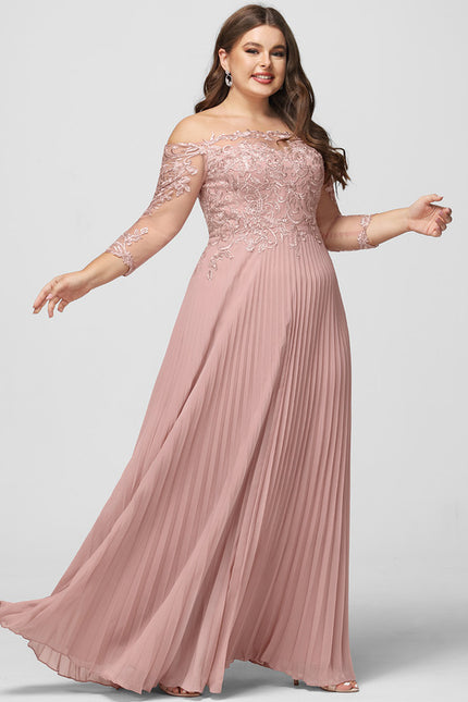Robe De Demoiselle D'Honneur Rose Poudrée À Manches Longues Et Dentelle - gallery 7