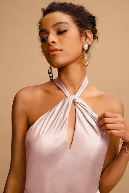 Robe Sirène Rose Poudré À Décolleté Croisé - gallery 2