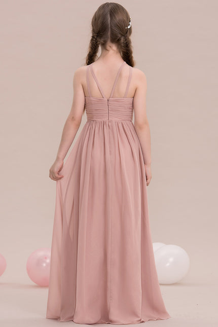 Robe De Demoiselle D'Honneur Rose Poudré À Jupe Fluide - gallery 3