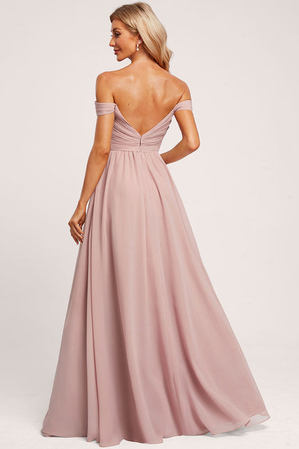 Robe De Demoiselle D'Honneur Rose Poudré À Épaules Dénudées - gallery 7