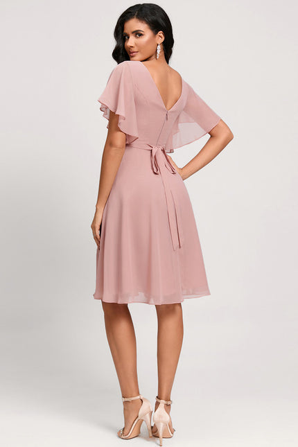Robe De Cocktail Rose Poudré À Volants - gallery 4