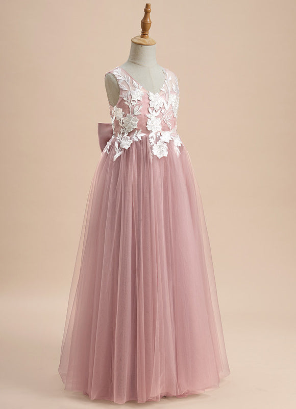 Robe De Fête En Tulle Rose Poudré Avec Nœud Satin. - gallery 4