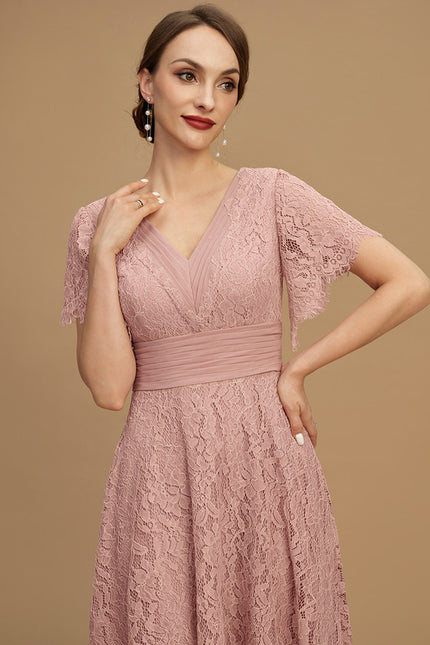 Robe De Mère De La Mariée Rose Poudrée À Dentelle - gallery 6