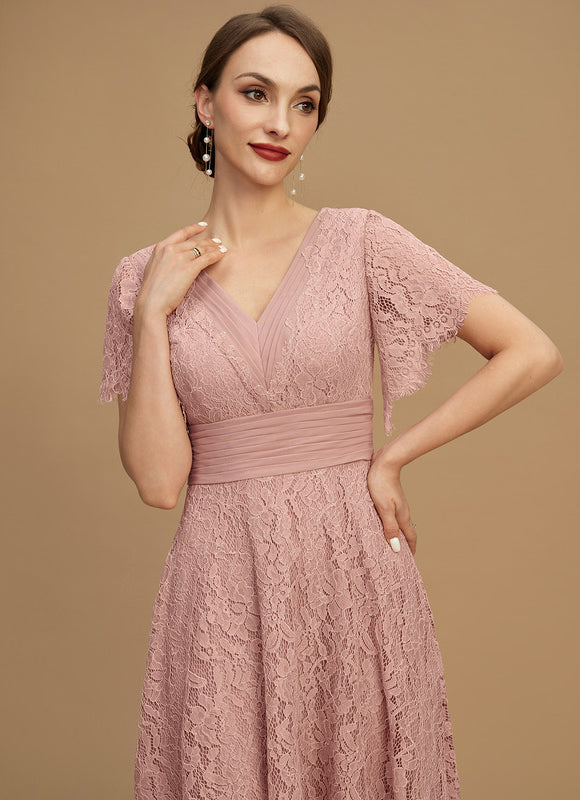 Robe De Mère De La Mariée Rose Poudrée À Dentelle - gallery 6