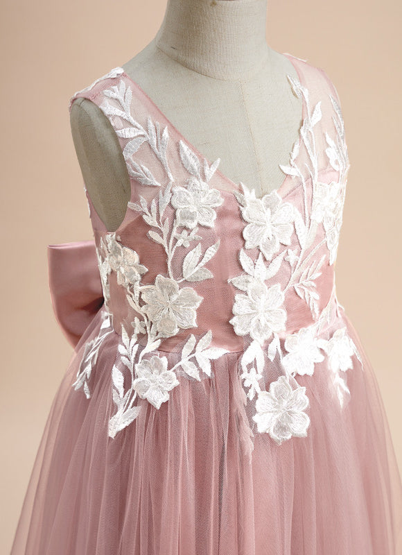 Robe De Fête En Tulle Rose Poudré Avec Nœud Satin. - gallery 5