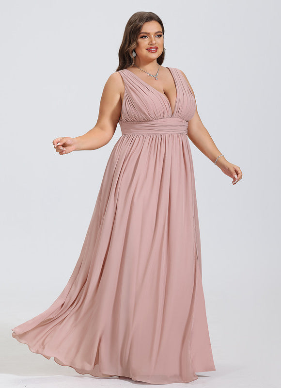 Robe De Soirée Rose Poudré À Décolleté En V - gallery 8