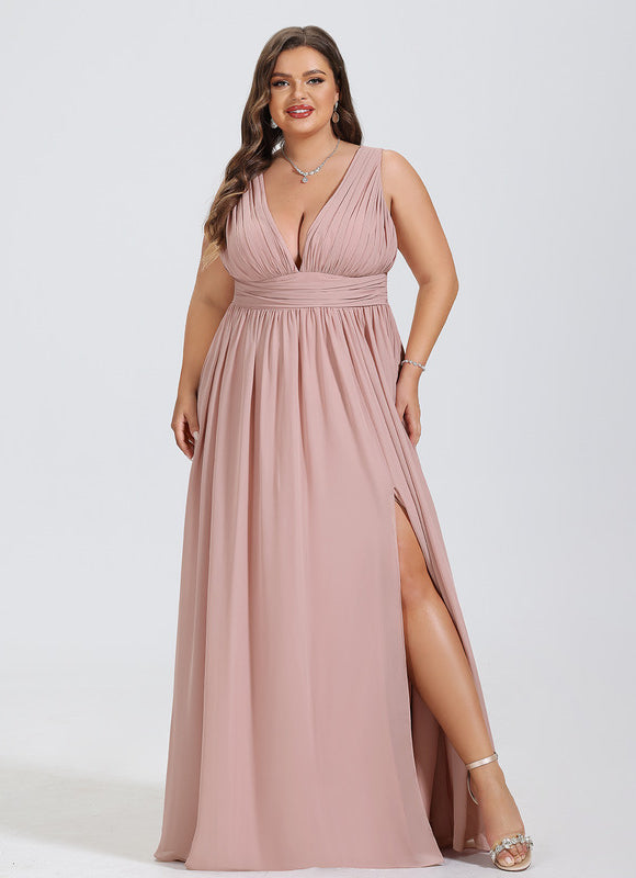 Robe De Soirée Rose Poudré À Décolleté En V - gallery 5