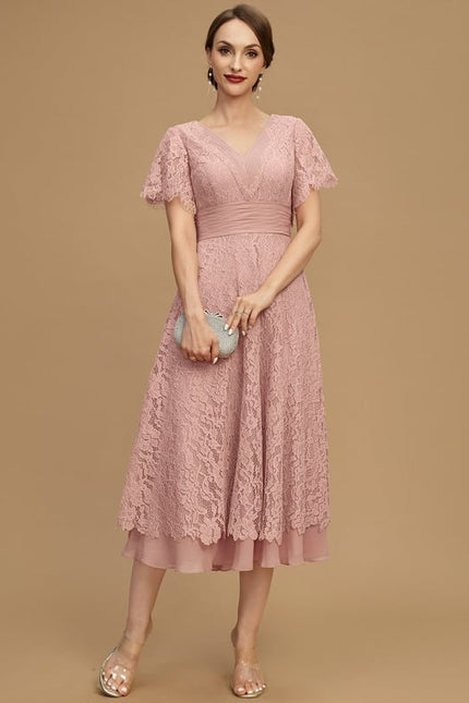 Robe De Mère De La Mariée Rose Poudrée À Dentelle