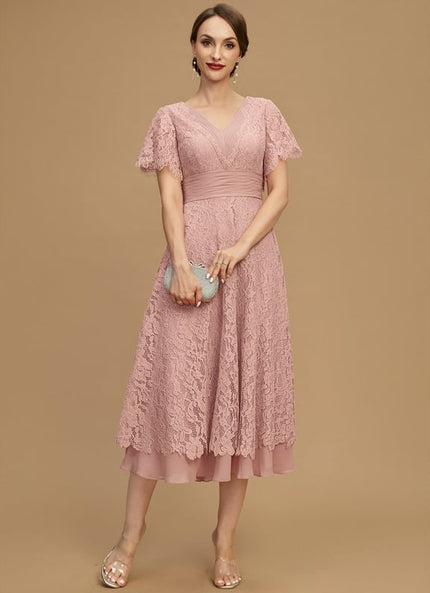 Robe De Mère De La Mariée Rose Poudrée À Dentelle