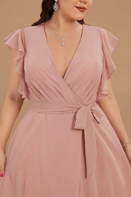 Robe De Soirée Rose Poudré À Volants Asymétriques - gallery 6