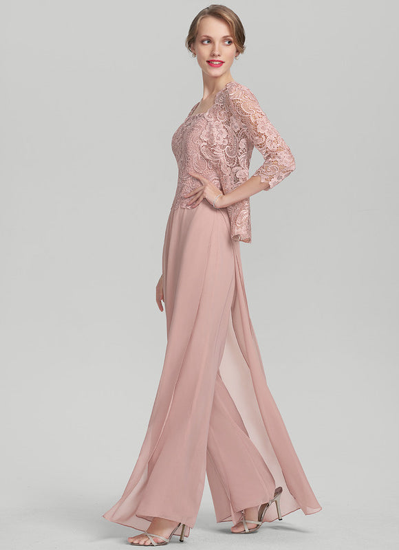 Robe De Soirée En Mousseline Rose Poudré Avec Boléro En Dentelle. - gallery 1