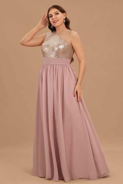 Robe De Demoiselle D'Honneur Rose Poudrée À Sequins Dorés - gallery 9