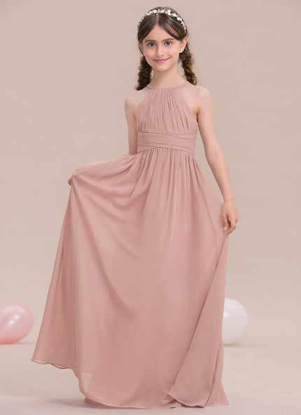 Robe De Demoiselle D'Honneur Rose Poudré À Jupe Fluide