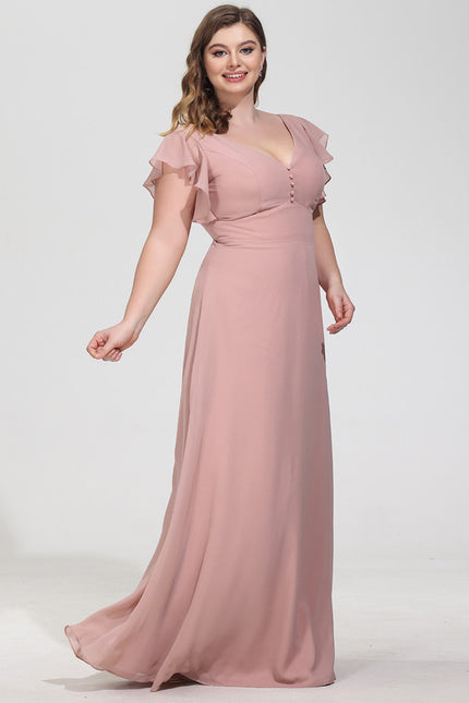 Robe De Demoiselle D'Honneur Rose Poudré À Bretelles Fines - gallery 8