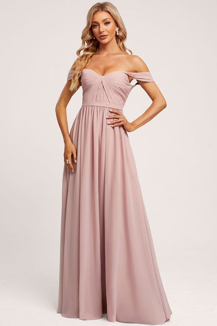 Robe De Demoiselle D'Honneur Rose Poudré À Épaules Dénudées