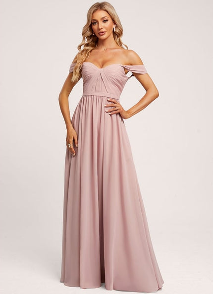 Robe De Demoiselle D'Honneur Rose Poudré À Épaules Dénudées