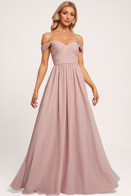 Robe De Demoiselle D'Honneur Rose Poudré À Épaules Dénudées - gallery 2