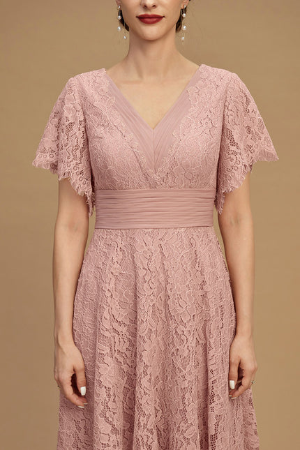 Robe De Mère De La Mariée Rose Poudrée À Dentelle - gallery 3