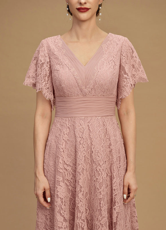 Robe De Mère De La Mariée Rose Poudrée À Dentelle - gallery 3