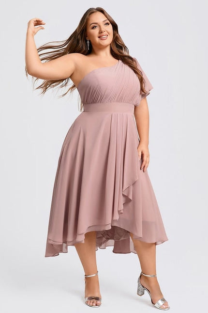 Robe De Demoiselle D'Honneur Rose Poudrée À Volants Asymétriques - gallery 7