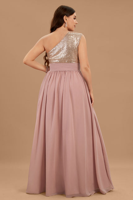 Robe De Demoiselle D'Honneur Rose Poudrée À Sequins Dorés - gallery 6