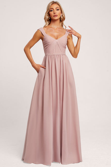 Robe De Demoiselle D'Honneur Rose Poudré À Épaules Dénudées - gallery 4