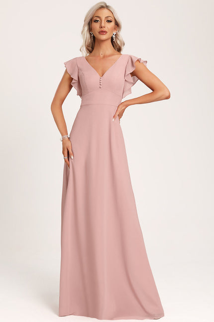 Robe De Demoiselle D'Honneur Rose Poudré À Bretelles Fines - gallery 3