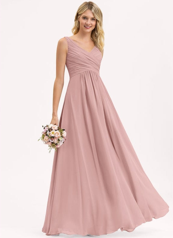 Robe De Soirée Rose Poudré À Décolleté En V