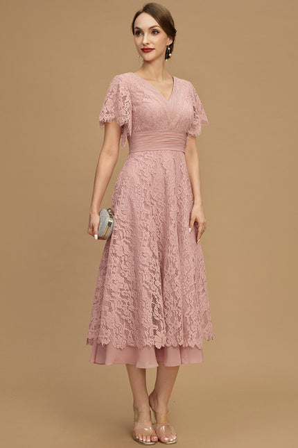 Robe De Mère De La Mariée Rose Poudrée À Dentelle - gallery 1
