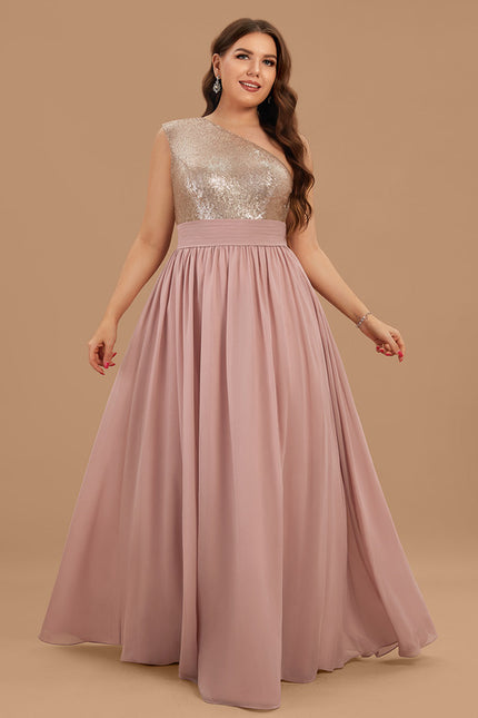 Robe De Demoiselle D'Honneur Rose Poudrée À Sequins Dorés - gallery 5