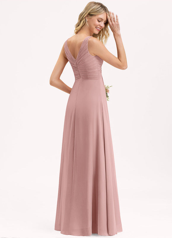 Robe De Soirée Rose Poudré À Décolleté En V - gallery 3