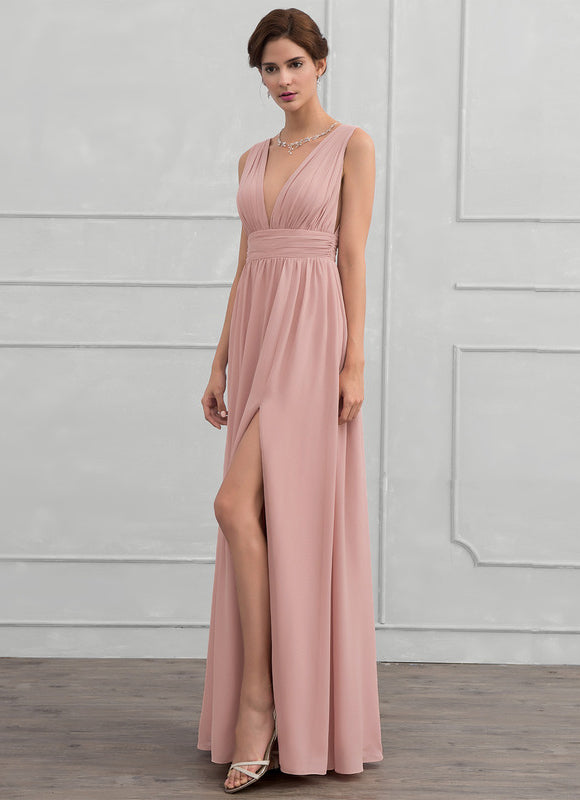 Robe De Soirée Rose Poudré À Décolleté En V - gallery 3